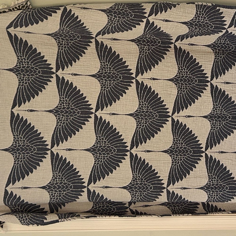 Navy + Gray Cranes Throw Blanket 100% Organic Cotton Quilted FLiPSiDE TH NEW